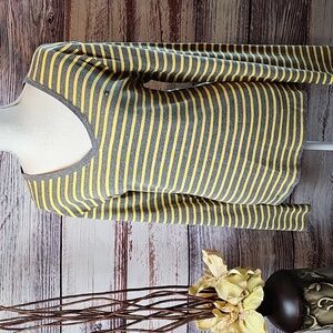 TOMMY HILFIGER GRAY AND GOLDENROD YELLOW STRIPED LONG SLEEVE V NECK TEE …